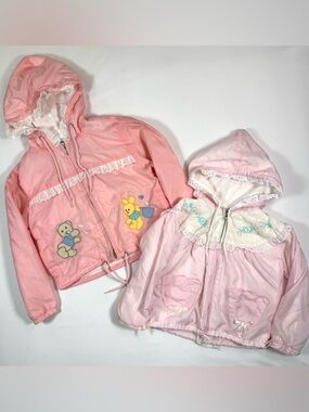 VINTAGE 90s Girl Jacket‎ Lot 2T/24M Teddy Bunny Windbreaker Cottagecore Coquette
